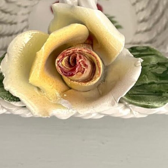 Beautiful Italian Capodimonte Style Vintage Hand Painted Basket Floral Embossed - Picture 4 of 9